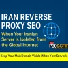 Iran reverse proxy SEO concept – main domain connected to subdomain in isolated Iranian server